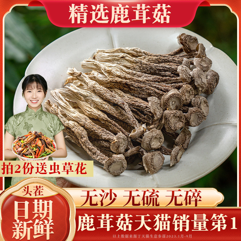 珊初物鹿茸菇干货鹿茸菌不特级野生脆脆菇干煲汤500g蘑菇云南菌子